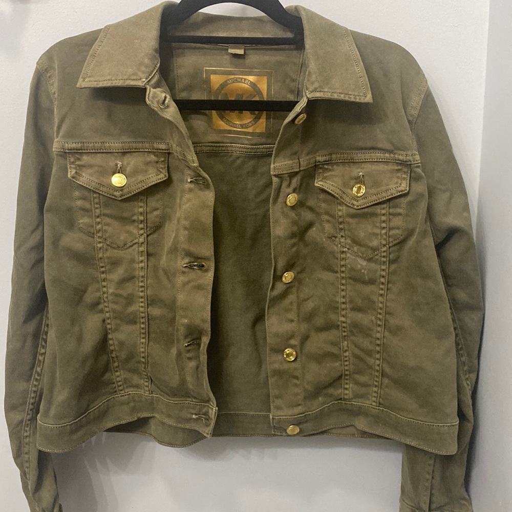 Michael Kors Short Green Denim Jacket, Size L, Worn once.
